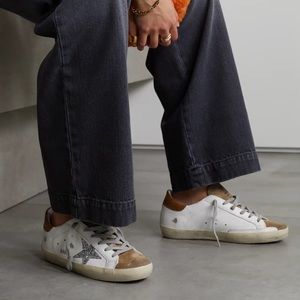 Golden Goose Superstar White Leather/Brown Suede/Lizard/Glitter Star sz 37 NIB